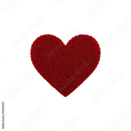 Heart shaped arrangement of red roses symbolizes love and romance, creating passionate and elegant display. intricate design highlights beauty and richness of flowers