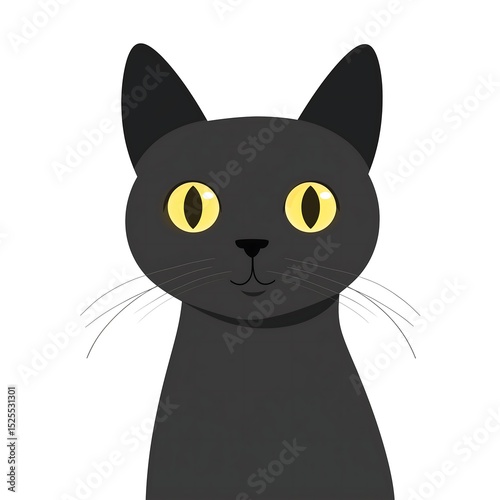 Flat Design Black Cat with Bright Yellow Eyes