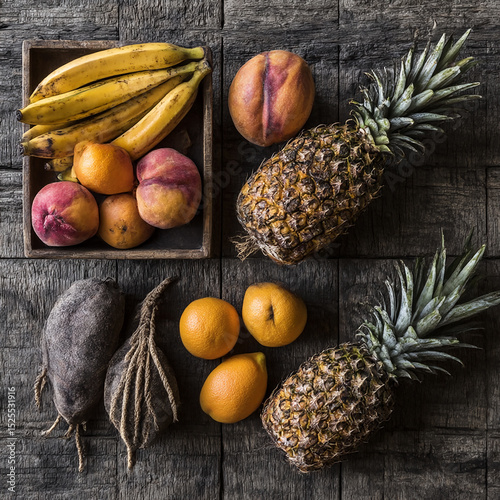 still life with fruits and vegetables
