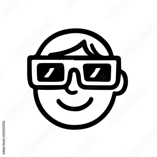 Cool vector illustration of a smiling face with trendy sunglasses, perfect for branding, web design, or social media. Modern line art style emphasizes fun and youthful energy.