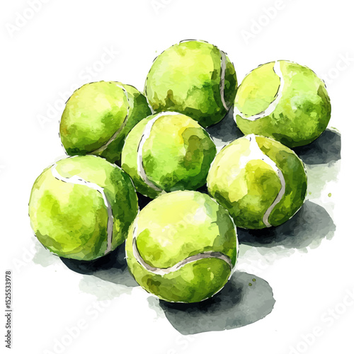 watercolor of Tennis Balls, vector high quality, isolated on a white background.