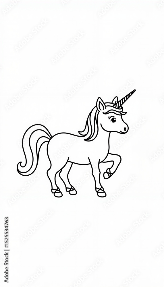 Fototapeta premium Cartoon unicorn illustration with a friendly expression standing 