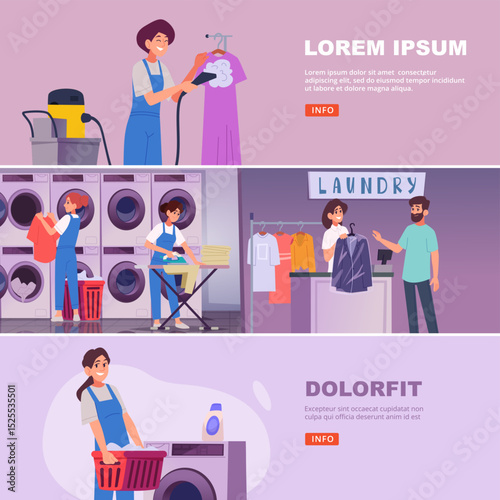 Laundry service. cleaning self clothes. vector horizontal banners