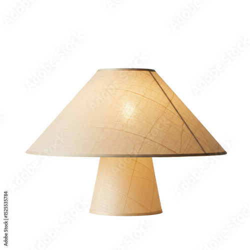 A coolie style lamp shade, meticulously crafted from natural rice paper, showcasing a minimalist Asian aesthetic with a conical shape, presented in a clean, professional studio with transparent