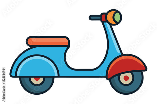 Vintage Scooter Illustration Retro Design, Colorful Two-Wheeler