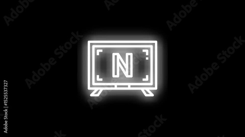 A glowing letter ‘N’ LED icon on a black background, animated with bright neon blue and white lights. The letter pulses softly with a digital flicker effect, resembling an LED display. 
