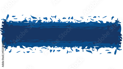 Blue artistic brush stroke with rough edges and distressed texture on a white isolated background