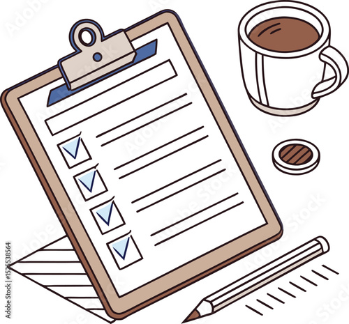 A single isolated flat design vector-style icon of a clipboard with paper, representing office tasks or checklist.