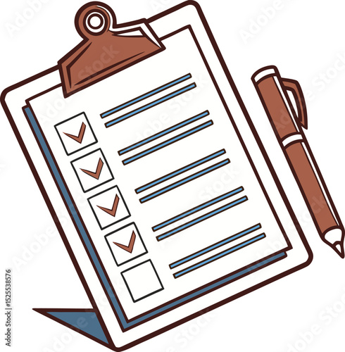 A single isolated flat design vector-style icon of a clipboard with paper, representing office tasks or checklist.