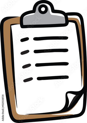 A single isolated flat design vector-style icon of a clipboard with paper, representing office tasks or checklist.