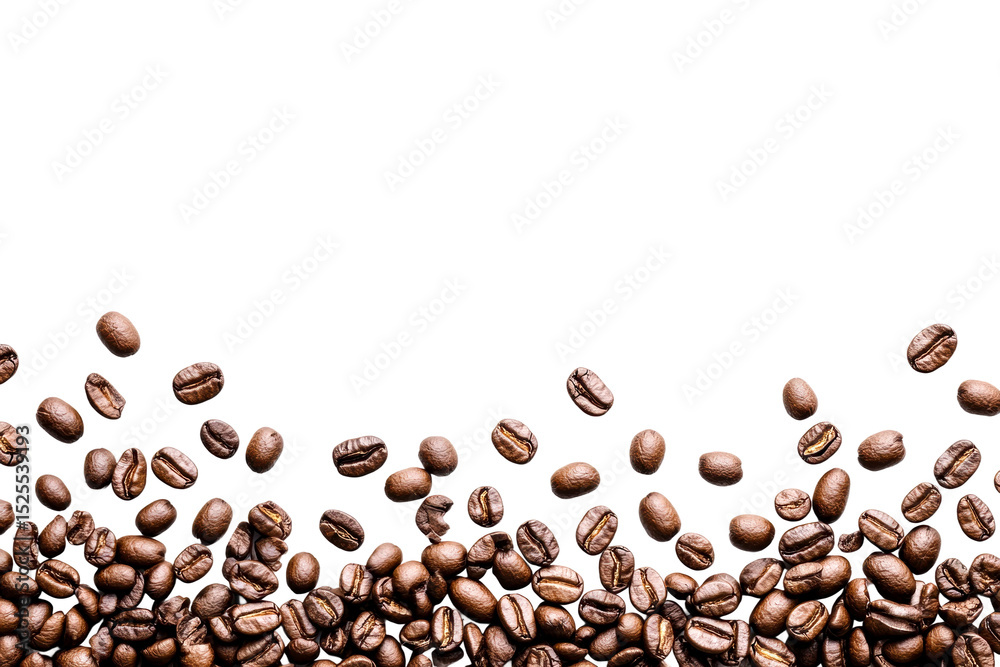 Obraz premium Coffee bean tossing action studio setting food close-up view isolated on transparent background