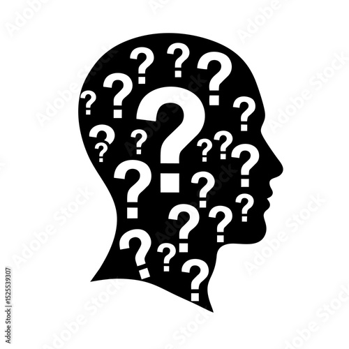 Confusion & Uncertainty: Question Marks in Human Head Silhouette