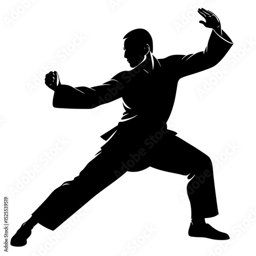 Silhouette of a Martial Artist in Fighting Stance