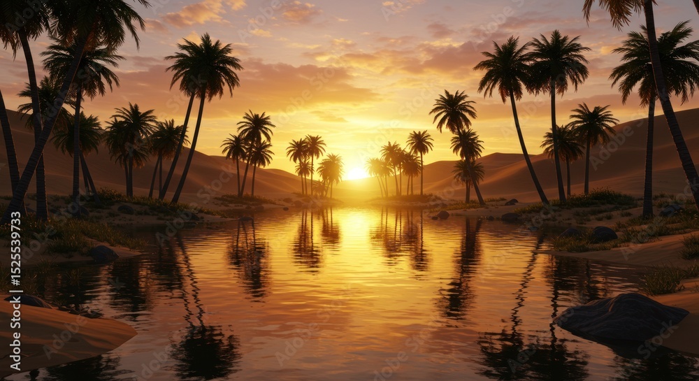 Obraz premium Desert oasis sunset