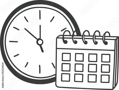 A single isolated flat design vector-style icon of a clock or watch with a calendar overlay.