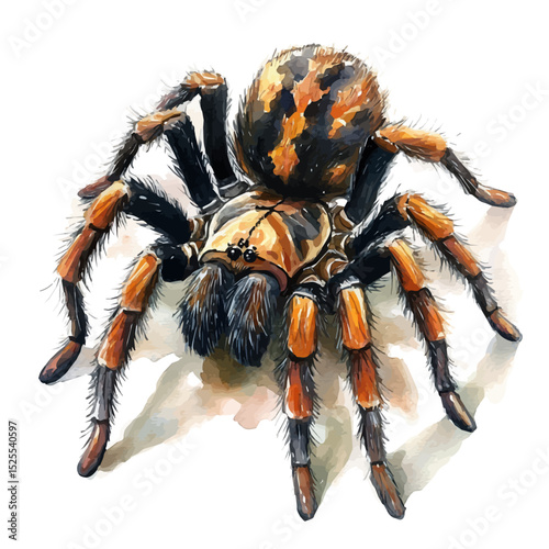 Tarantula Close Up, watercolor painting vector, high quality, isolated on a white background.