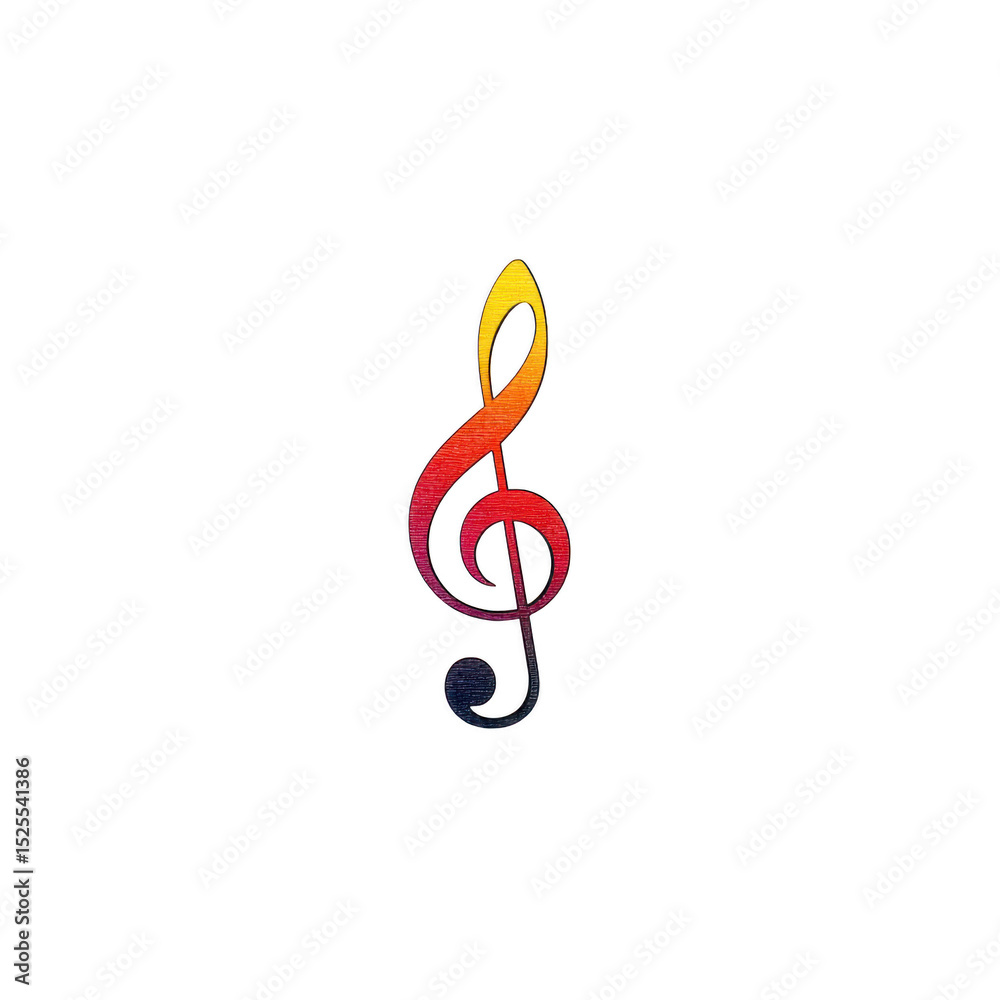 Colorful treble clef symbol with gradient of yellow, red, and black on transparency background, representing music and creativity Colorful treble clef symbol with gradient of yellow, red, and black on transparency background, representing music and creativity