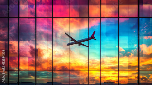 Airport terminal hall with sunset