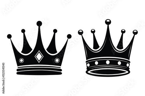 Black Crown Silhouette Vector Set Royal King and Queen Crown Icons.