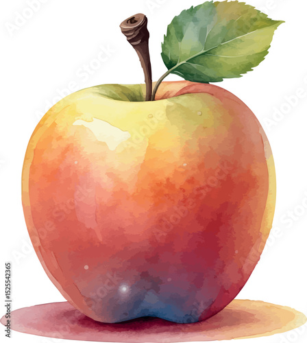 Watercolor apple vector. Fresh fruit with soft gradients and clean isolated style.