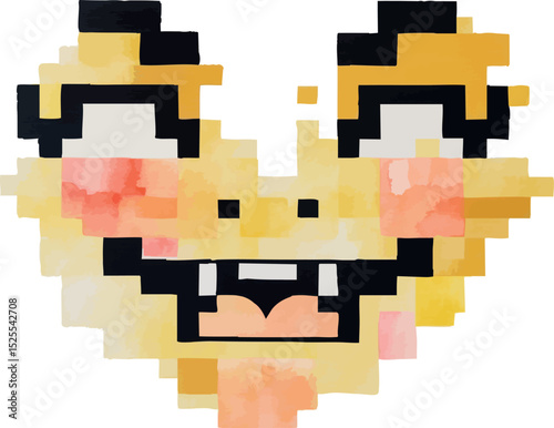 Pixel wink face vector. Watercolor emoji with charming pixel style and cute vibe.