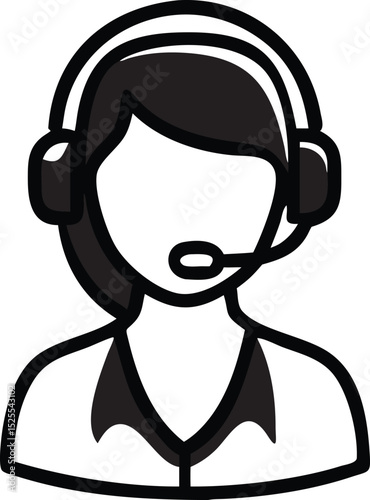A single isolated flat design vector-style icon of a customer service representative wearing a headset.