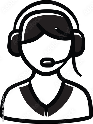 A single isolated flat design vector-style icon of a customer service representative wearing a headset.