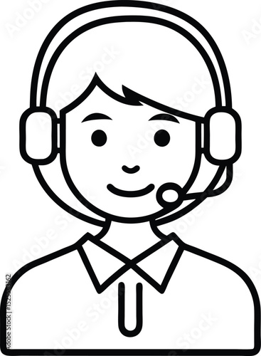 A single isolated flat design vector-style icon of a customer service representative wearing a headset.