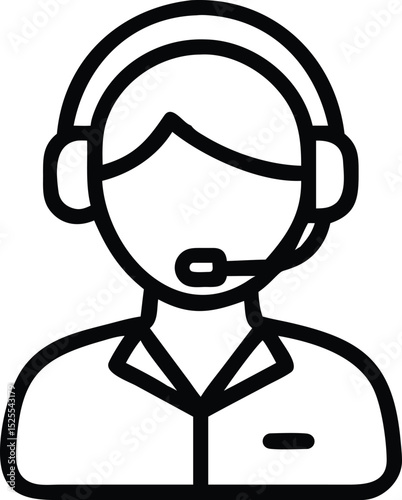 A single isolated flat design vector-style icon of a customer service representative wearing a headset.