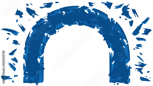 A blue painted archway with splatters of paint radiating outwards on a white isolated background art