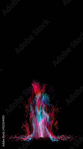 Seamless fluid animated turbulence vertical video of blue and purple particles with glow effect. Magic fire and smoke fantasy look.