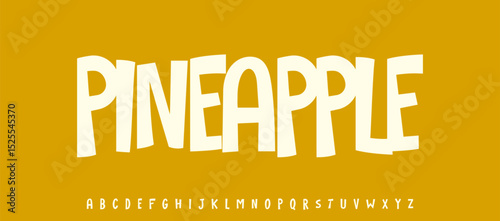 Summer Pineapple fruit, joyful lettering, cartoon funny typography. Childish font for friendly logo headline of culinary recipe book, sweets, ice cream title. Food typographic design. Vector typeset.