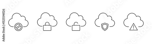 Cloud Security Icons Set, Simple Line Icons Lock, Unlock, Offline, Security,  Danger