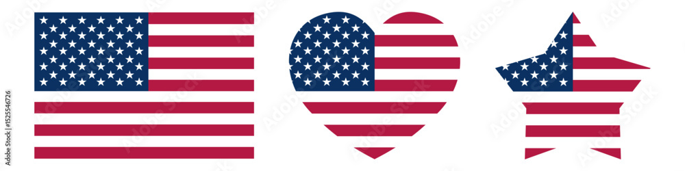 Naklejka premium USA flag celebration holidays sign icon set. Flag, map, heart, star.