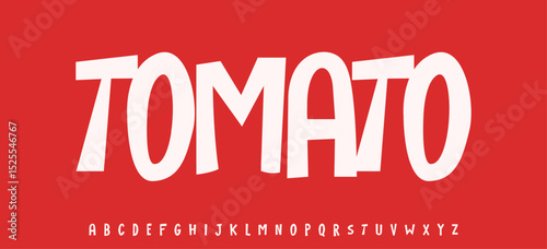 Summer Tomato berry, joyful lettering, cartoon funny typography. Childish font for friendly logo headline of culinary recipe book, sweets, ice cream title. Food typographic design. Vector typeset.