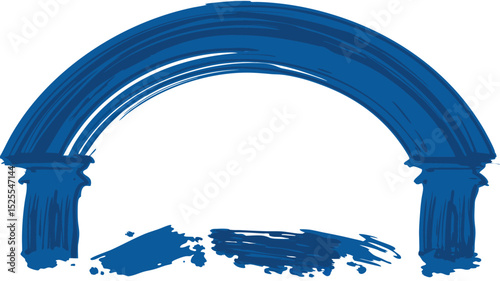 A blue painted archway with pillars and a brushstroke base on a white background is displayed here