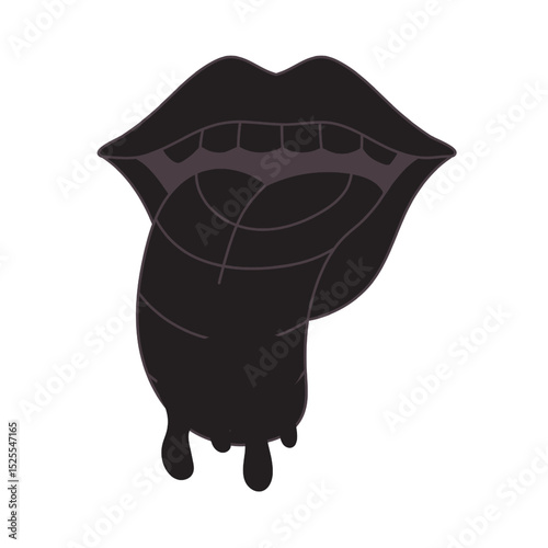 Dark Gothic Style Lips and Tongue. Illustration Vector
