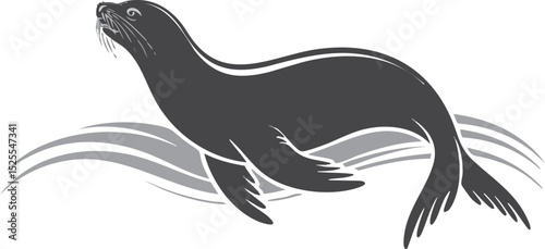 Swimming Sea Lion Silhouette
