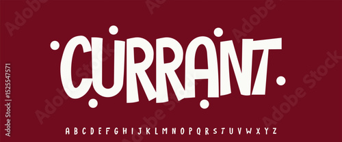 Summer Currant berry, joyful lettering, cartoon funny typography. Childish font for friendly logo headline of culinary recipe book, sweets, ice cream title. Food typographic design. Vector typeset.