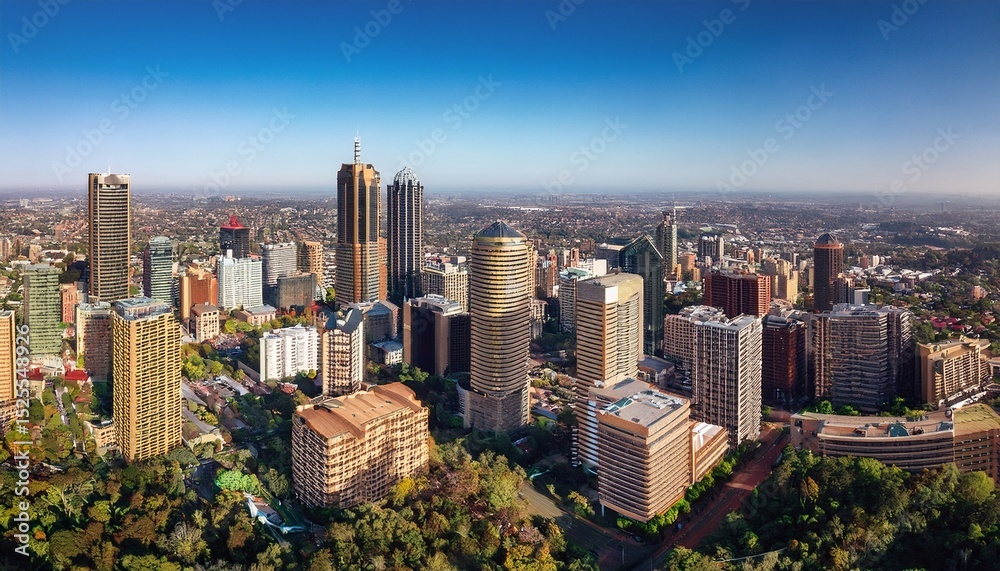 Naklejka premium aerial view johannesburg south africa sandton rivonia skyscrapers skyline panoramic views