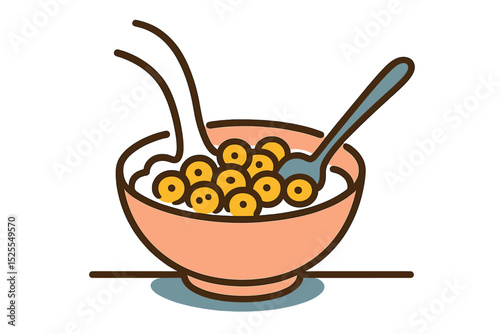 The concept of healthy eating is illustrated by a simple one-line drawing of a cereal bowl with milk