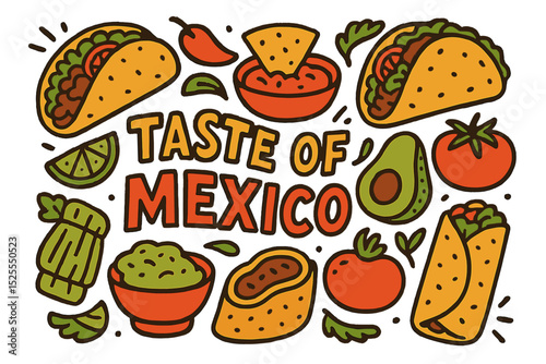 Hand drawn illustration and lettering highlight the ‘Taste of Mexico’ with its diverse food offerings