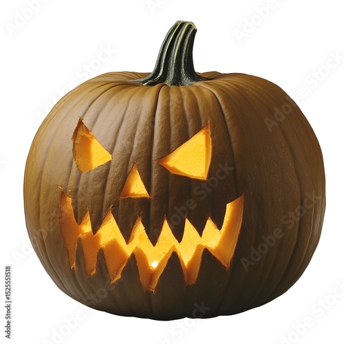 A menacing jackolantern with a carved scary face, isolated on transparent background