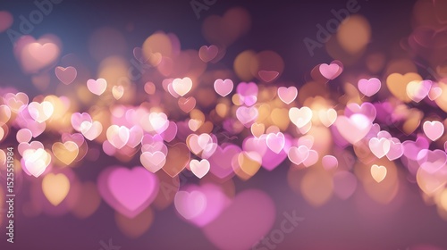 Abstract valentine background with enchanting bokeh lights and heart shapes creating a romantic atmosphere for celebrations