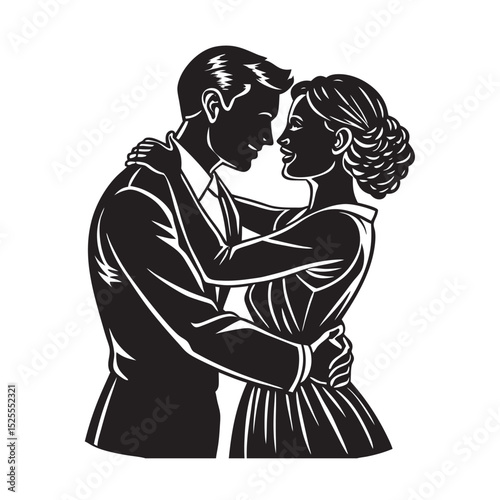  silhouette of couple love hug on the white background