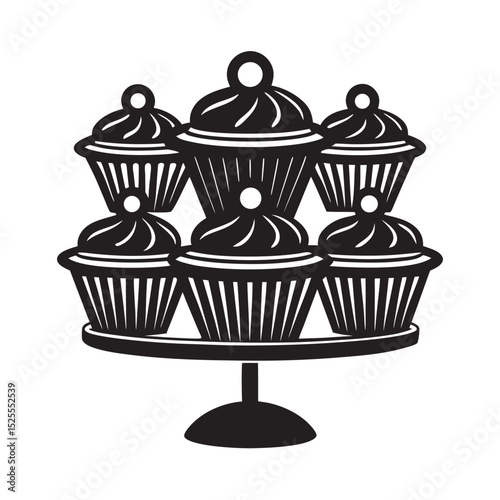 silhouette of cupcake tray bundle on the white background 
