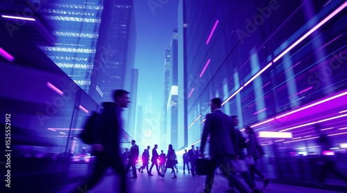 motion blur image of business people crowd walking at corporate office in city downtown