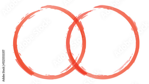 Two intersecting red watercolor circles on a white background creating a simple artistic design element