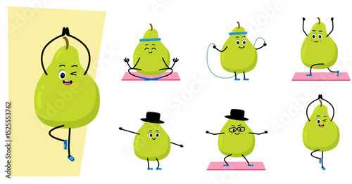  character meditate in yoga pose. Outdoor sports. Cartoon, Happy pear . vector illustration in a flat style.