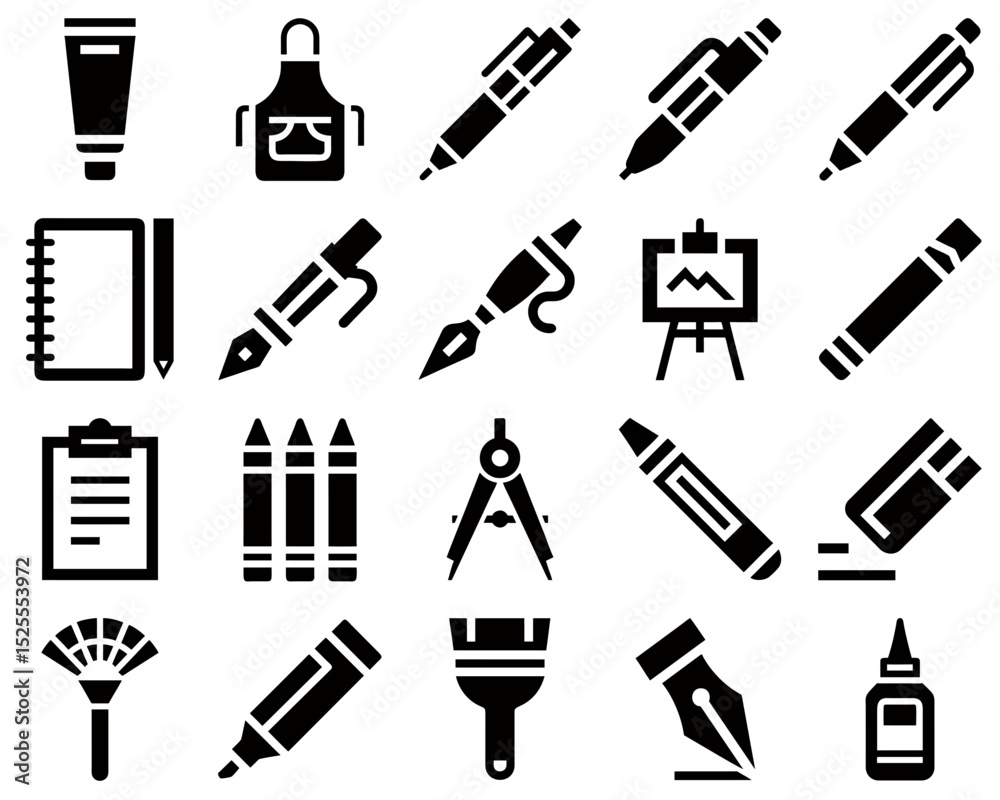 Fototapeta premium Artistic tools and creative materials vector icons